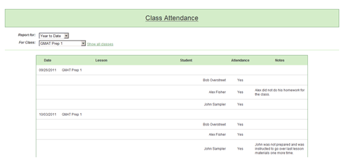 Dance Studio's Office - Lesson History and Attendace Tracking