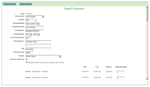 Dance Studio's Office - Credit Card Payment